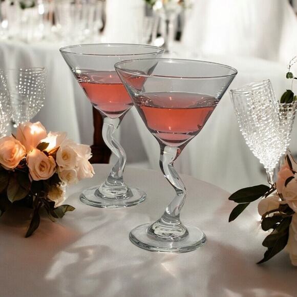 Set of  4 Libbey Z-Stem Zig Zag Bent Martini Glasses Clear - Picture 4 of 7